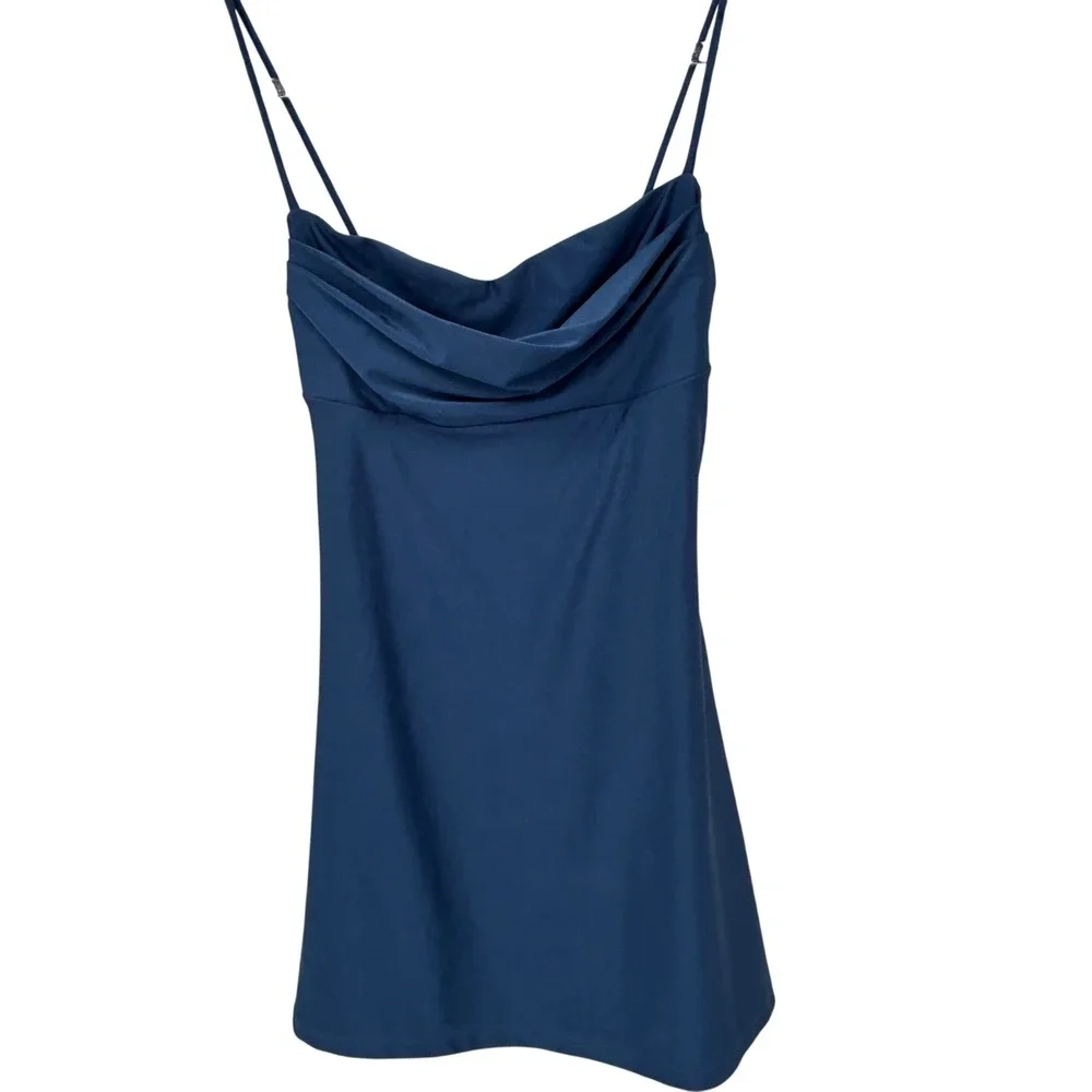 Windsor Womens Cowl Neck Spaghetti Strap Mini Dress Slate Blue Size M